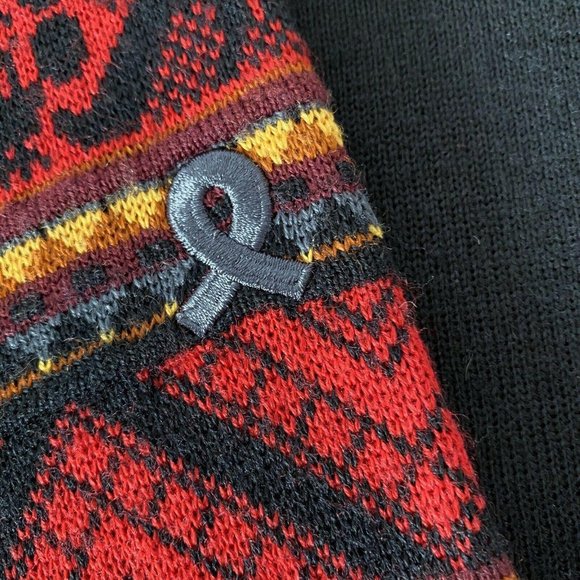 Vintage Demetre Ski Sweater Large Black Red Fair Isle Knit Wool Acrylic 90's - Picture 5 of 7